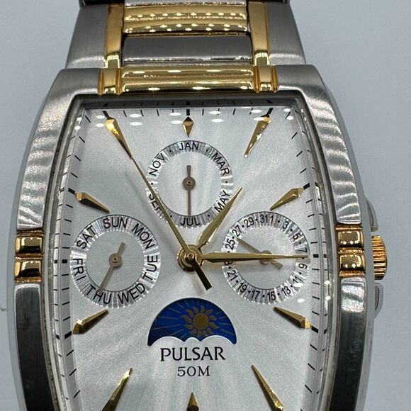 Pulsar By Seiko Moon Phase Triple Calendar Japan Quartz Watch VX3F-X002 Steel main image 7